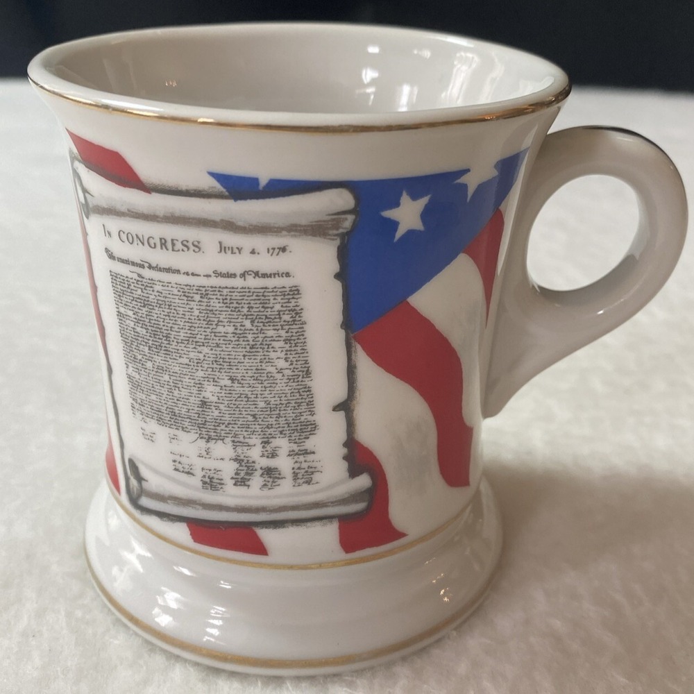 Vintage Delegation Of Independence Porcelain Coffee Mug Tea Gold‎ Trim 8 oz